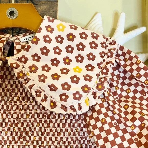 ASOS Neon Rose Floral Gingham Peter Pan Collar Midi Dress 🌼 - Picture 7 of 13